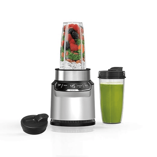 Personal Blender, For-Smoothies, Salsa, Shakes, and Frozen Drinks, Includes 2 Smoothie Cups, + Lids, Crushes Ice, Fruit, and Veggies, Single Serve Blender, Silver
