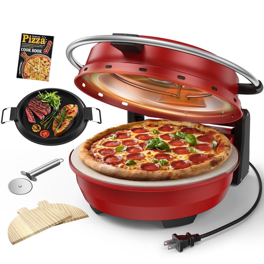 AIRMSEN 2-In-1 Pizza Maker with Grill Pan, 1500W Electric Pizza Oven Indoor Countertop Pizza Machine with 12-Inch Ceramic Stone Heats Up To 800℉ for Neapolitan & New York Style Pizza at Home