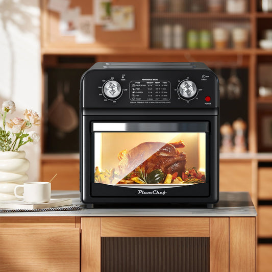 PlumChef 12.5 Quart 4 Slices Air Fryer Convection Toaster Oven, 1500W ,5 Pre-set Menus,  7 in 1 Multifunction with Roast,  Bake, Grill, Broil, Toast, Dehydrate, Defrost, Stainless Steel, Black