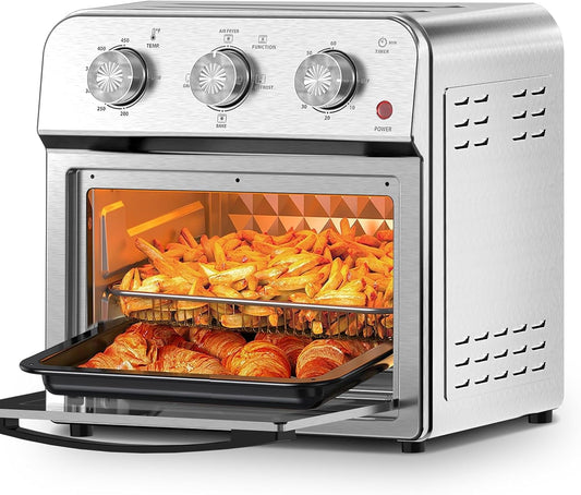 PlumChef 13 Quart 4 Slices Air Fryer Convection Toaster Oven, 1500W, Multifunction Oven for Roast, Bake, Grill, Broil, Toast?stainless steel?