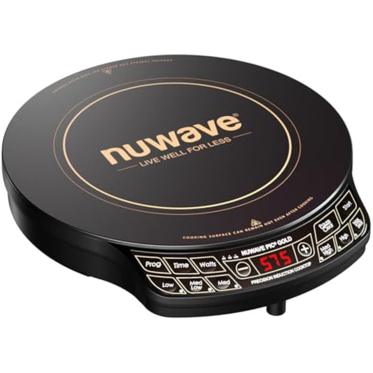 Portable 12 Induction Cooktop - 8 Burner with Shatter-Proof Glass, 51 Temp Settings (100°F-575°F), 3 Power Levels (600-1500W) Gold for Compact Kitchens & Outdoor Cooking