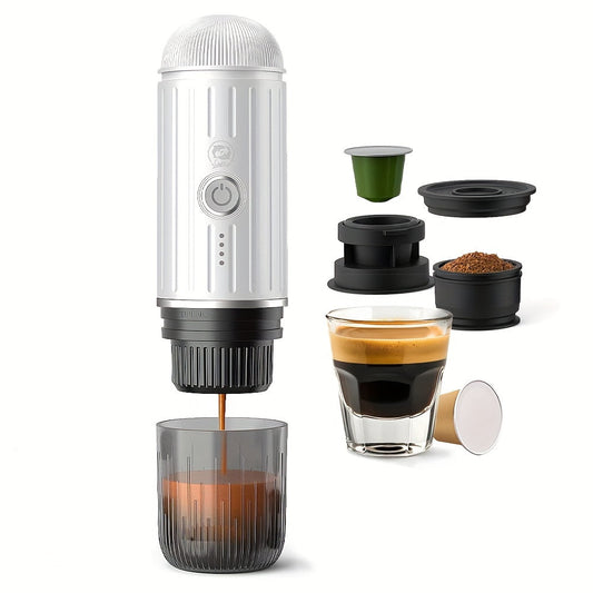 Portable Electric Espresso Machine, 2in1 Travel Coffee Maker for Camping, Car, USB-C Self-Heating, Compatible with Ground Coffee & Nespresso OriginalLine Capsule, for RV, Hiking, Office
