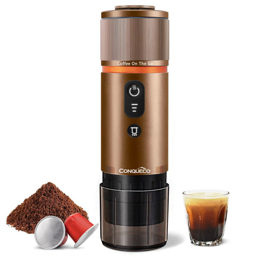 Portable Espresso Coffee Machine: 12V Electric Small Travel Expresso Maker - Self Heating 8 Cups Battery Powered Compatible for Nespresso Capsule - for Camping RV Hiking Office (Brown)