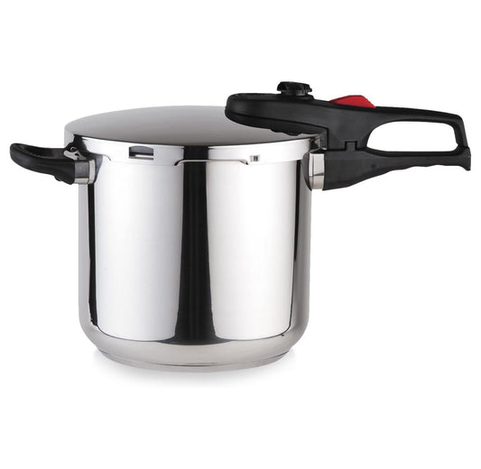 Practika Plus, 8-Quart Pressure Cooker, 18/10 stainless steel, Induction Compatible, 5-Layer Heat Diffuser Bottom, 5 Safety Systems, Even Heat Distribution 8 Quarts
