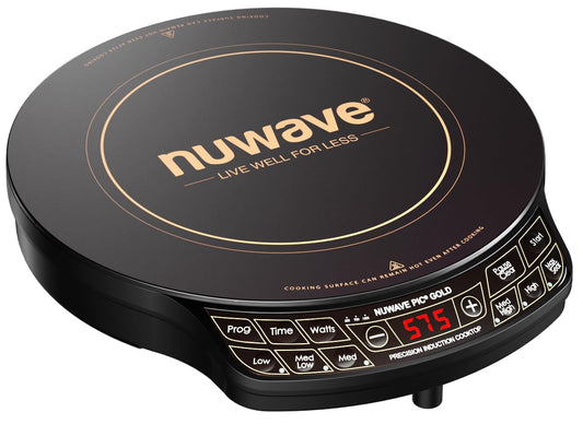 Precision Induction Cooktop Gold, 12” Shatter-Proof Ceramic Glass Surface, Large 8” Heating Coil, Portable, 51Temp Settings 100°F to 575°F, 3 Wattage Settings 600, 900, and 1500 Watts
