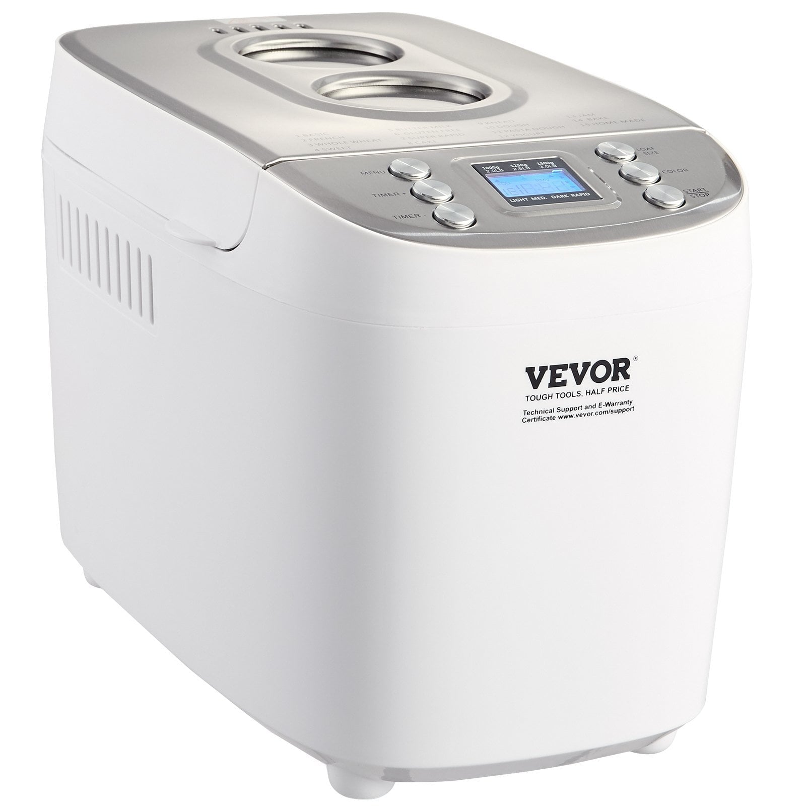 Programmable Bread Maker, 15-in-1 3LB Automatic Dough Machine, Gluten Free Bread Setting, Whole Wheat Bread Making, Digital Control, 3 Loaf Sizes & Crust Colors, White