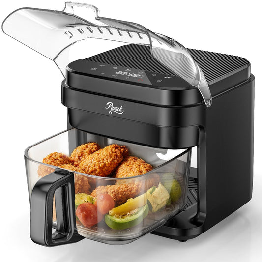 PwZzk 5.8QT Glass Air Fryer with Borosilicate Basket, Top Infrared Heating, Auto Shutoff Safety Shield, 8 Presets, Oil-Free Cooking, Easy to Clean, Ideal for 1–3 People