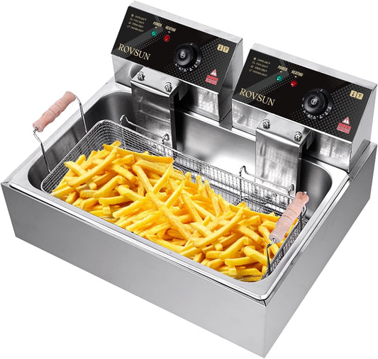 ROVSUN 23.8QT Electric Deep Fryer Turkey Fryer, 5000W Commercial Deep Fryer w/Basket & Adjustable Temperature Countertop Stainless Steel Kitchen Oil Fryer Frying Machine for Kitchen Home Restaurant