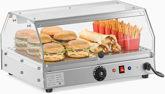 ROVSUN Food Warmer Pizza Warmer Countertop, Food Warmer Display Pretzel Warmer with LED Lighting Front and Rear Doors, Electric Catering Hot Box Acrylic for Buffet Restaurant Cafe