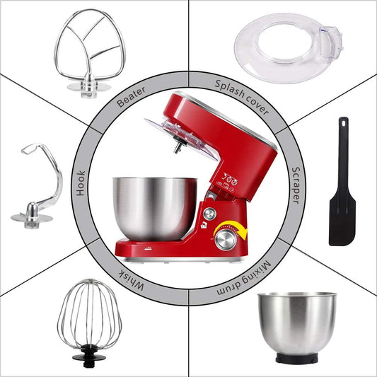 Red 5-QT Stand Mixer with Bowl, Dough Hook, Whisk & Beater - Powerful Electric Kitchen Mixer