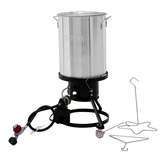 Red Mountain Valley 30 Qt Outdoor Camping Turkey Fryer with Basket, Large Outdoor Propane Cooking Equipment for Turkey, Chicken Wings, Fish and Seafood,.50,000 BTU Burner