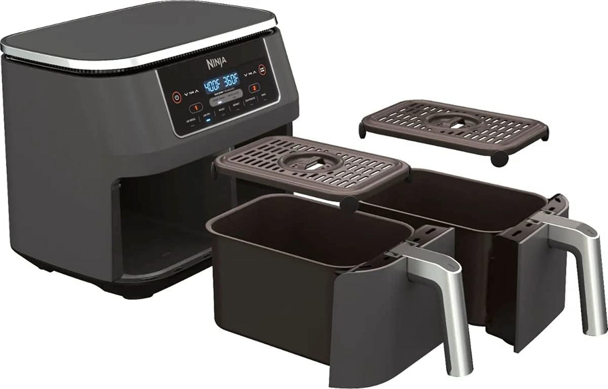 Restored Ninja DZ201 Foodi 6-in-1 2 Basket Air Fryer with DualZone Technology, 8 Quart Capacity and a (Dark Gray Stainless Finish) (Refurbished)
