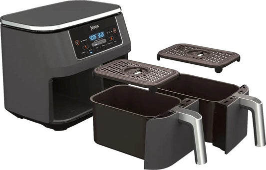 Restored Ninja DZ201 Foodi 6-in-1 2 Basket Air Fryer with DualZone Technology, 8 Quart Capacity and a (Dark Gray Stainless Finish) (Refurbished)