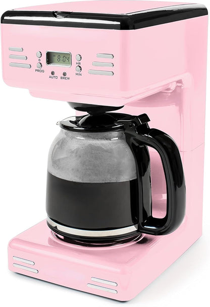 Retro 12-Cup Programmable Coffee Maker With LED Display, Automatic Shut-Off & Keep Warm, Pause-And-Serve Function, Red
