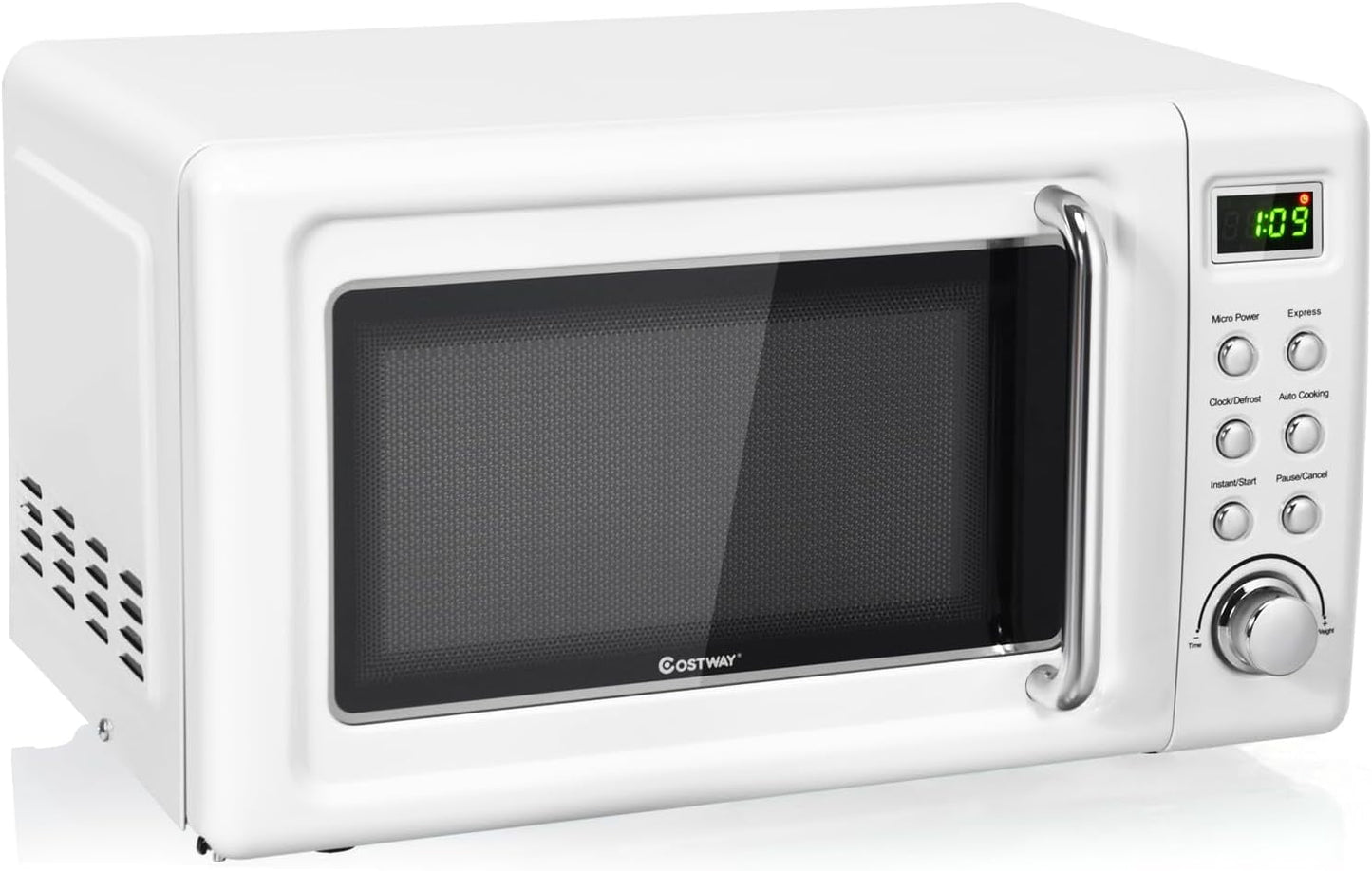 Retro Countertop Microwave Oven, 0.7Cu.ft, 700-Watt, High Energy Efficiency, 5 Micro Power, Delayed Start Function, with Glass Turntable & Viewing Window, LED Display, Child Lock (White)