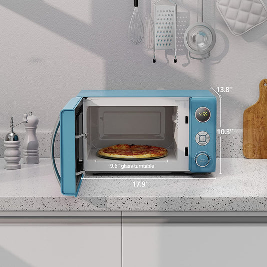Retro Microwave Oven, LED Lighting, Pull Handle,  Lock, Bebop Blue, 0. Cu Ft