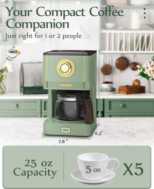 Retro Style Drip Coffee Maker with 25 Oz Glass Pot, Reusable Filter & 3 Brewing Modes