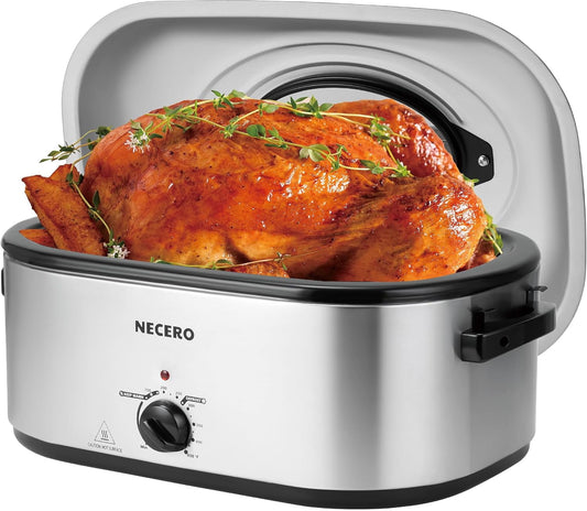 Roaster Oven, 24 Quart Roaster Oven with Viewing Self-Basting Lid, Large Electric Turkey Roaster Oven with Defrost & Warm Function, Adjustable Temperature, Removable Pan & Rack