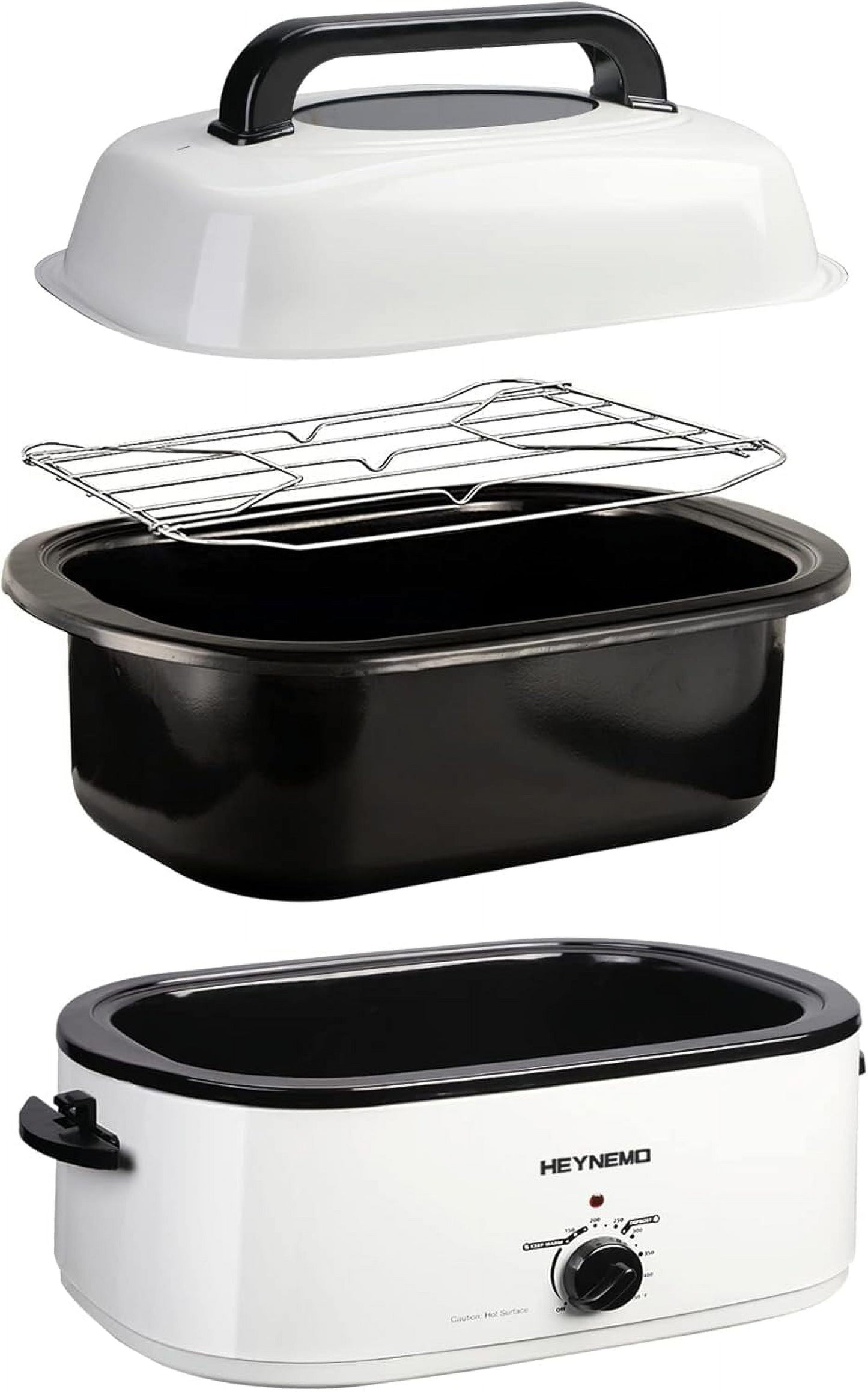 Roaster Oven Electric, Roaster Oven 22 Quart with Self-Basting Lid, Turkey Roaster Oven with Removable Pan and Rack, Adjustable Temperature Control Powerful 1450W Stainless Steel Roaster Oven, White