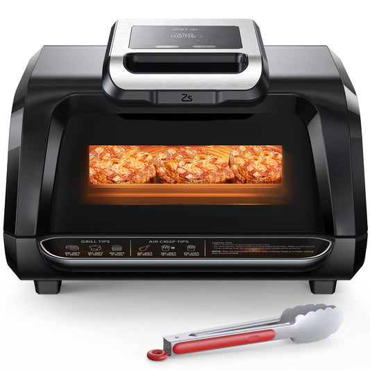 Roromall Electric Air Grill Fryer 7-in-1 Indoor Smokeless, 1750W Contact Grill with Non-Stick Removable Plates, Fast Even Heat, Flat Top Griddle See-Through Window Perfect, 4Qt
