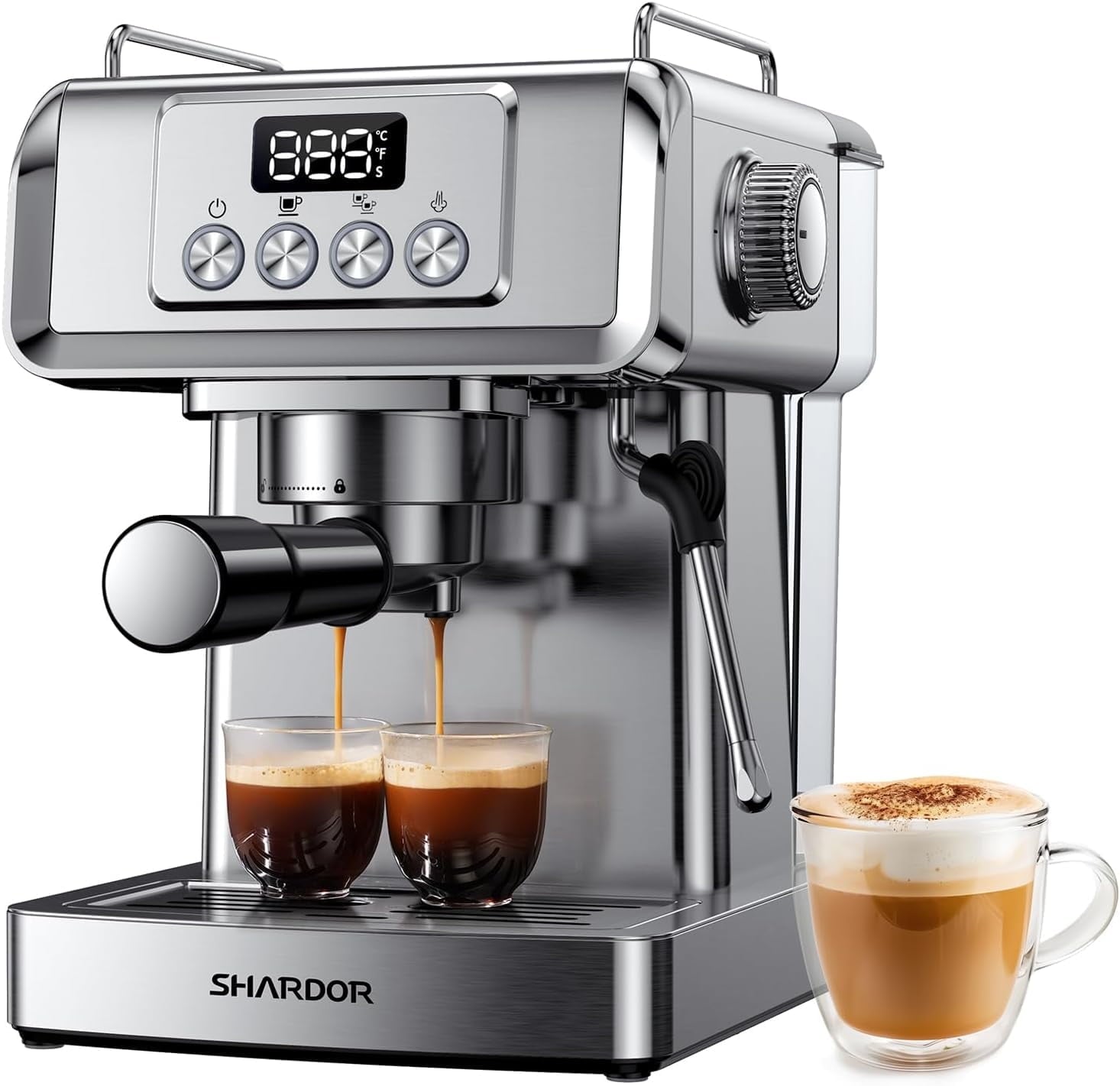 SHARDOR Espresso Machine 20 Bar with Milk Frother Steam Wand, Professional 1350W Manual Latte & Cappuccino Maker for Home, 60 Oz Water Tank, Temperature Display, Stainless Steel