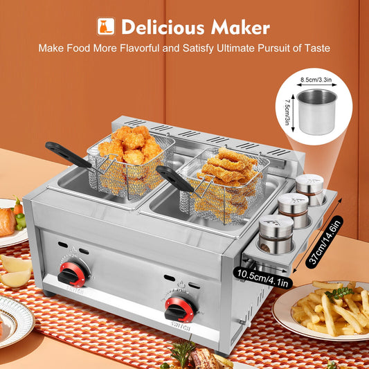 SHZICMY Countertop Gas Fryer,Commercial Deep Fryer 2 Basket Propane LPG Stainless Steel
