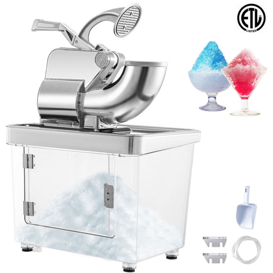 KFFKFF 110V Commercial Ice Crusher 440LBS/H, ETL Approved 300W Electric Snow Cone Machine