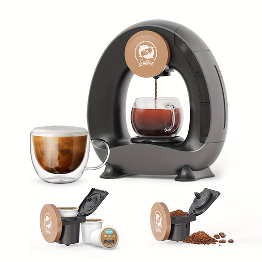Single Serve Coffee Maker, 2 in 1 Coffee Makers for K Cup Pod and Ground Coffee, Electrical Mini Coffee Maker with Reusable Filter One Cup 8 Oz, 1400W Fast Brewing