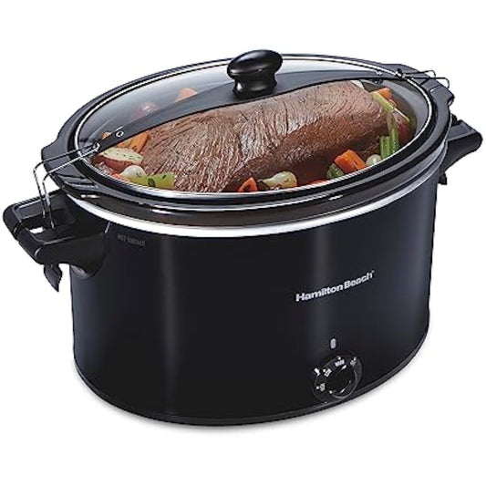 Slow Cooker 10 Quart Black - Portable for Kitchen Cleaning, Dishwasher Safe Crock + Lid Lock