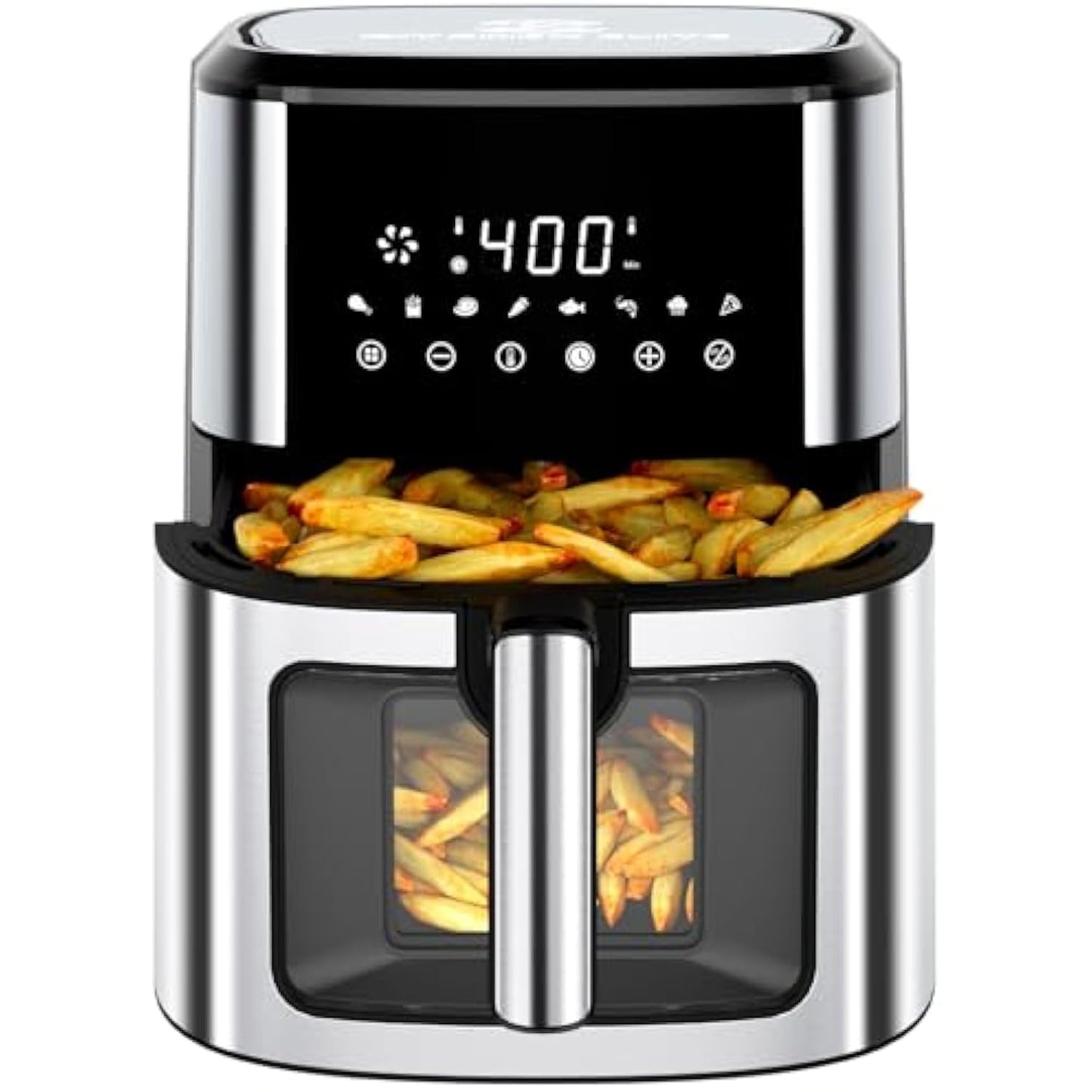 Stainless Steel Air Fryer with View Window - XL 8.5QT Capacity, 8-in-1 Digital Control, 400°F Temp, Dishwasher-Safe & Space-Saving Design for Family Cooking, 1500W