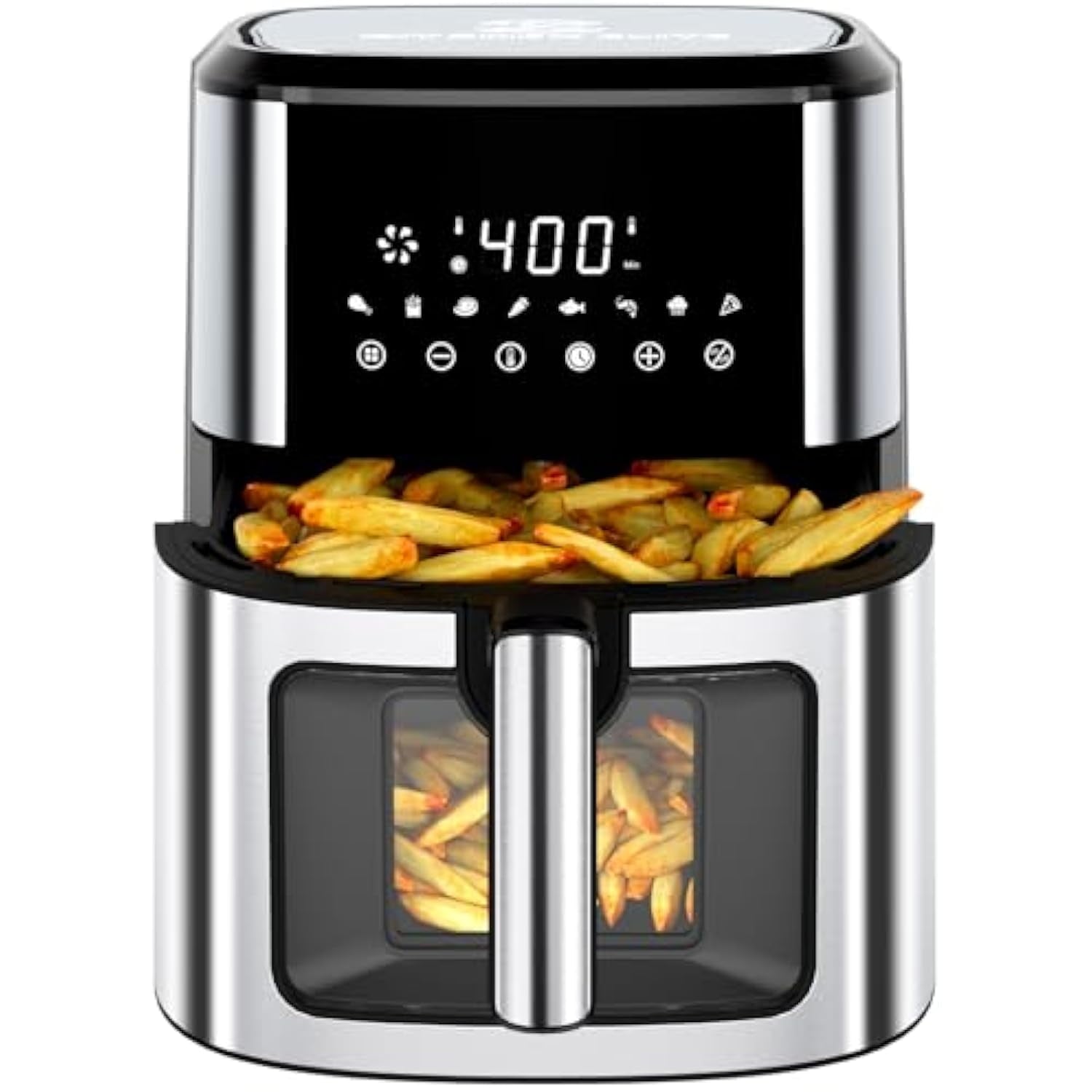Stainless Steel Air Fryer with View Window - XL 8.5QT Capacity, 8-in-1 Digital Control, 400°F Temp, Dishwasher-Safe & Space-Saving Design for Family Cooking, 1500W