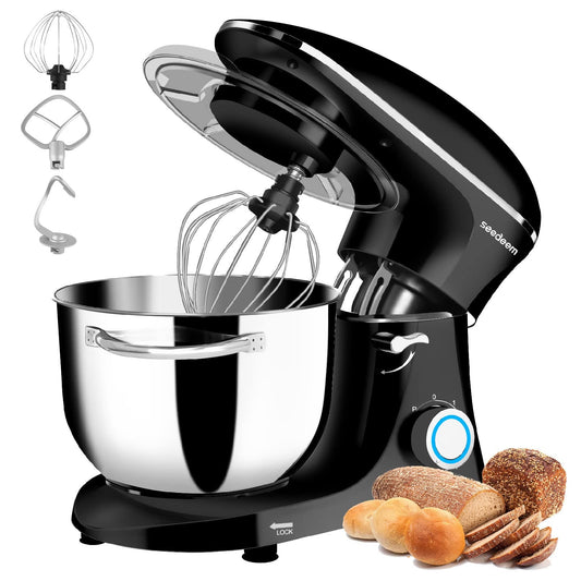 Stand Mixer, 6Qt Electric Food Mixer, 660W 6-Speeds Tilt-Head Dough Mixers with Dishwasher-Safe Dough Hook, Wire Whip & Beater for Daily Use, Black
