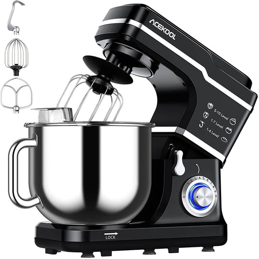Stand Mixer, Acekid 7.5QT 660W 10 Speed Tilt-Head Dough Mixer, Black