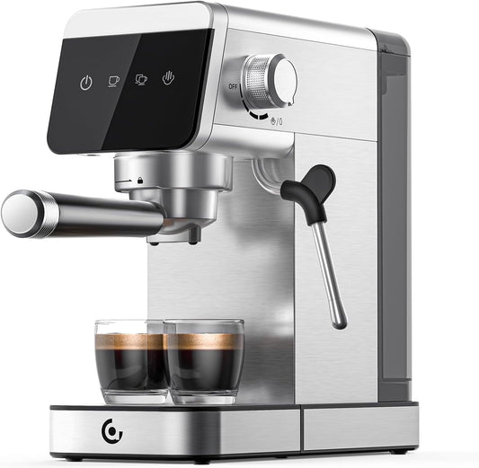 Sunmaki Espresso Machine 20 Bar Stainless Steel Coffee Machines with LED Touch Screen Powerful Steam Wand, Removable Water Tank, for Cappuccino, Latte