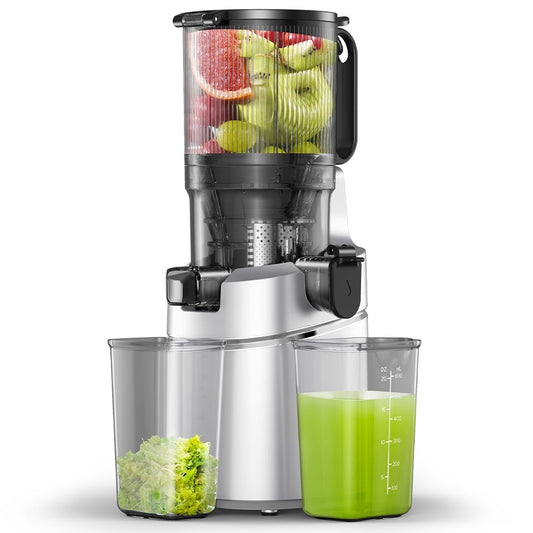 Sunmaki Juicer Machine Easy to Clean 5.3 Inch Cold Press Juicer with Large Feed Chute, Portable Electric Juicer for Fruits and Vegetables, 250W, Grey