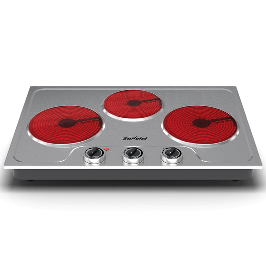 Sunvivi 1800W Three-burner portable electric ceramic stove - knob control, indicator light, compatible with all cookware, suitable for a variety of cooking scenarios, silver