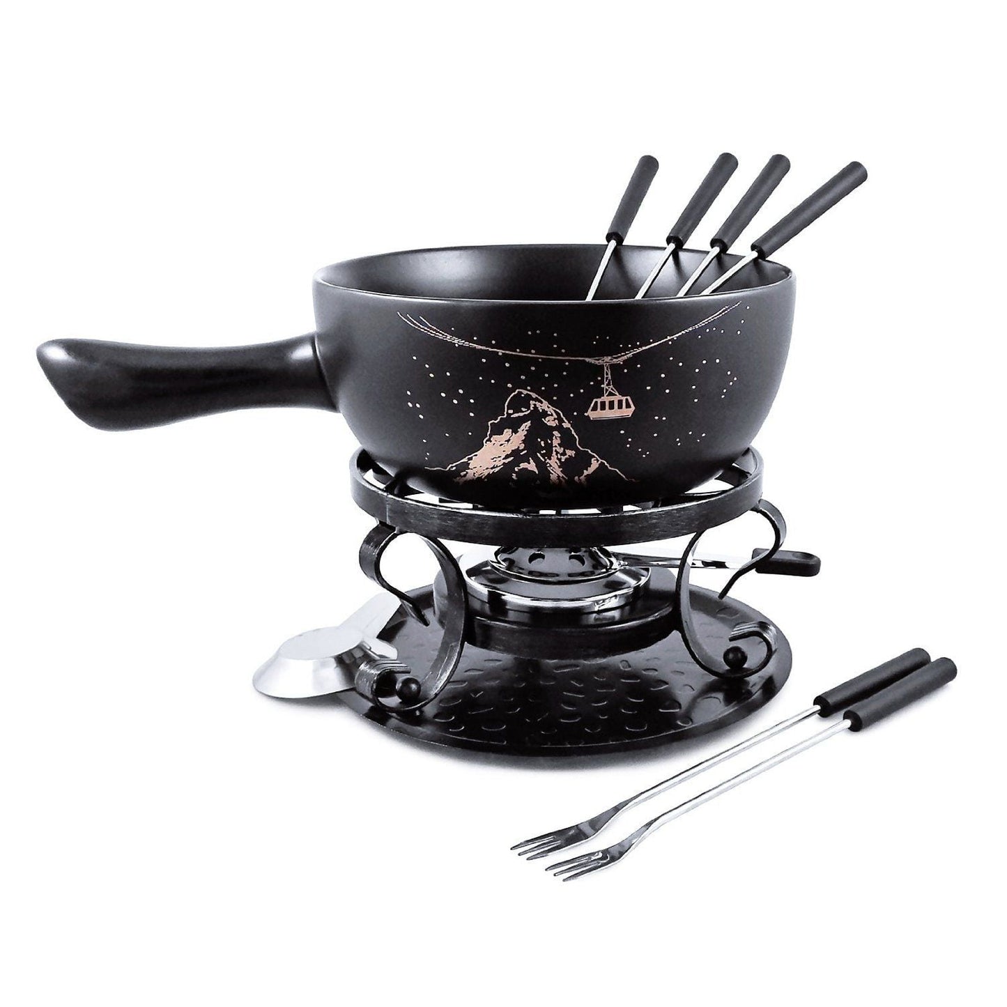 Swissmar Gruyere 9 Piece Ceramic Fondue Set, Black