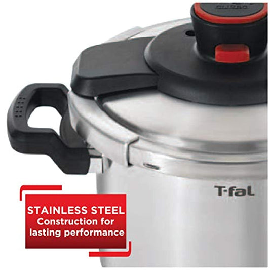 T-Fal P45007 6.3 Quart Stainless Steel Stovetop Clipso Dishwasher Safe PTFE PFOA Pressure Cooker