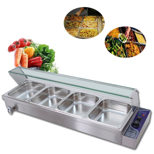TECHTONGDA Commercial Food Warmer Stainless Steel Bain Marie Buffet Countertop 4-Pan Electric Steam Table with Transparent Cover