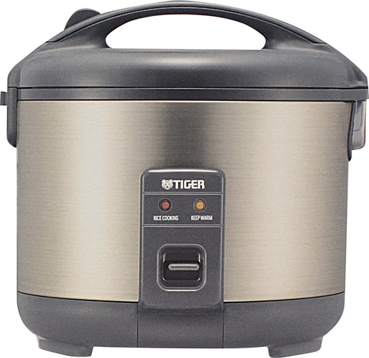 TIGER 10 CUP ELECTRIC RICE COOKER WARMER.  KEEP WARM A MAXIMUM OF 12 HOURS.  INCLUDES STEAM BASKET, SPATULA, AND RICE MEASURING CUP.
