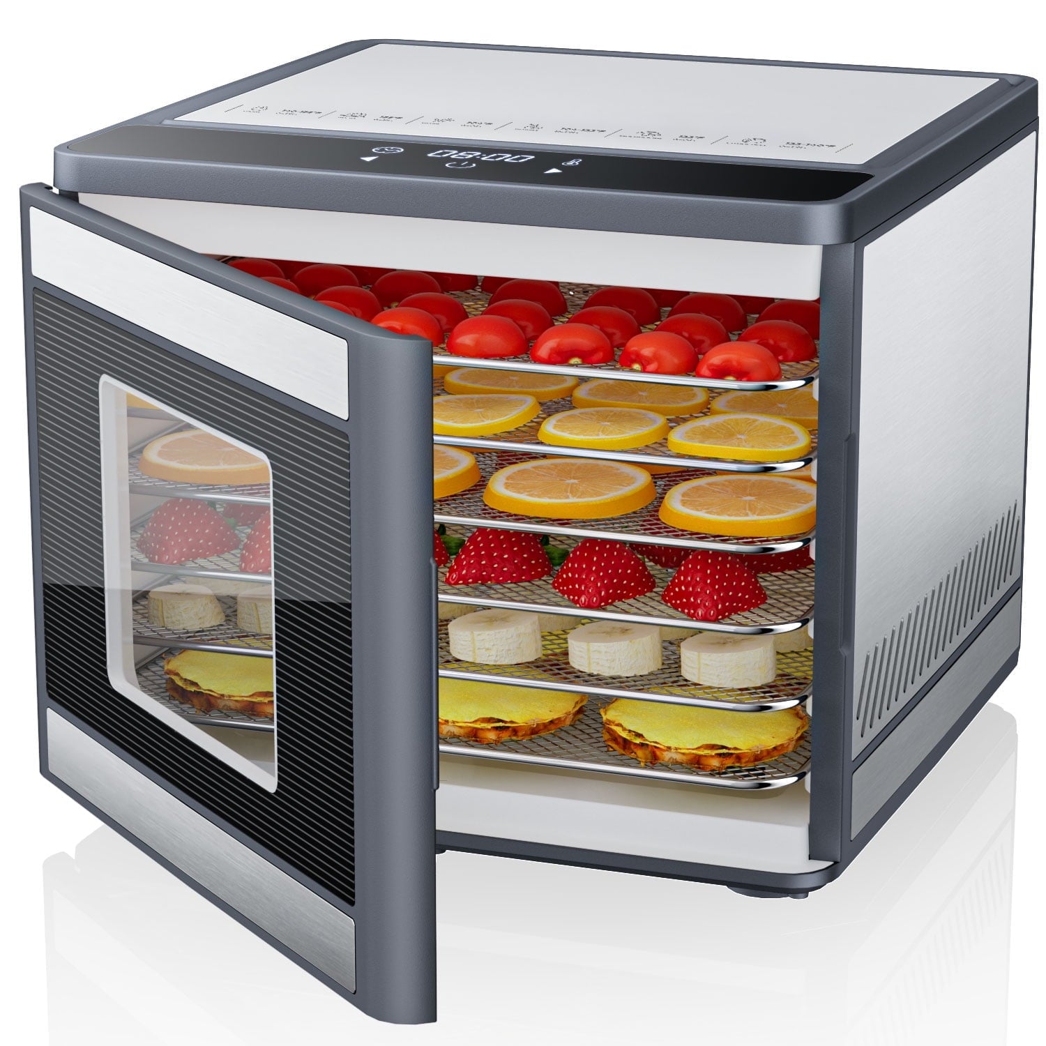 TINANA Food Dehydrator Machine with 6 Stainless Steel Trays, Best Timer Temperature Control Machine at Home for Jerky, Herbs, Dog Treats, Meat, Fruit, Dark Gray