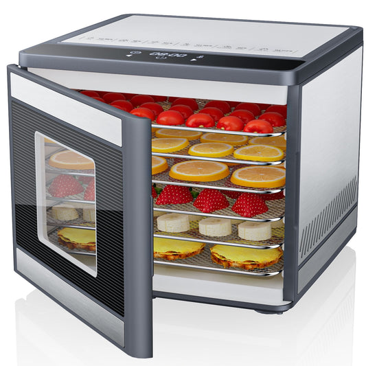TINANA Food Dehydrator Machine with 6 Stainless Steel Trays, Best Timer Temperature Control Machine at Home for Jerky, Herbs, Dog Treats, Meat, Fruit, Dark Gray