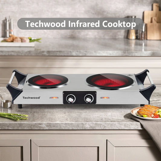 Techwood 23.94-Inch 2-Coil Countertop Burners, Silver
