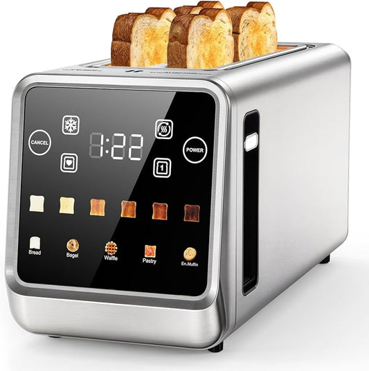 Toaster 4 Slice, Digital Smart Touch Screen with Memory Function, Single Slot Tech, Stainless Steel Toaster Wide Slot for Bagels | 6 Toast Settings & 5 Bread Types | Defrost & Reheat