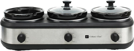 Triple Slow Cooker Buffet Server 3 Pot Stainless Steel Food Warmer