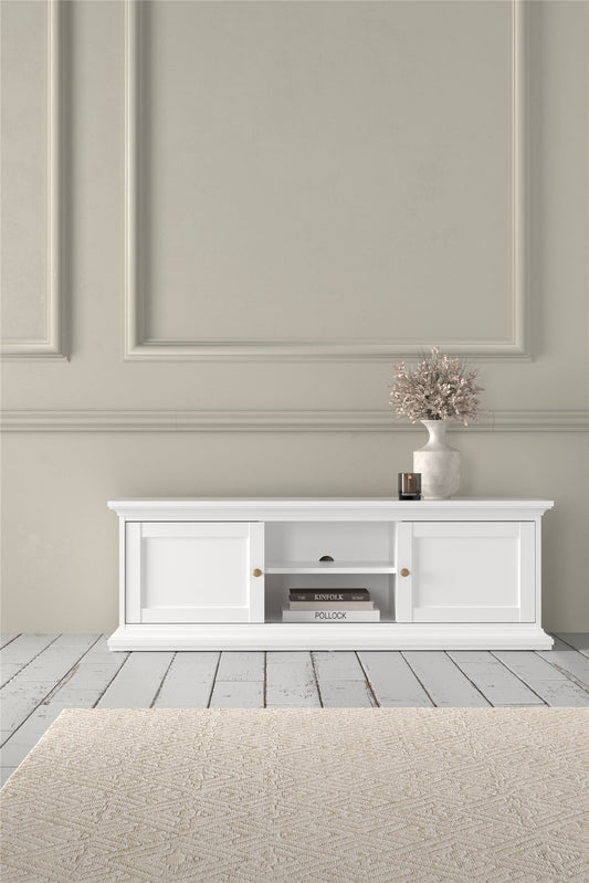 Tvilum Maison Park 2 Sliding Door TV Stand with 6 Shelves, White