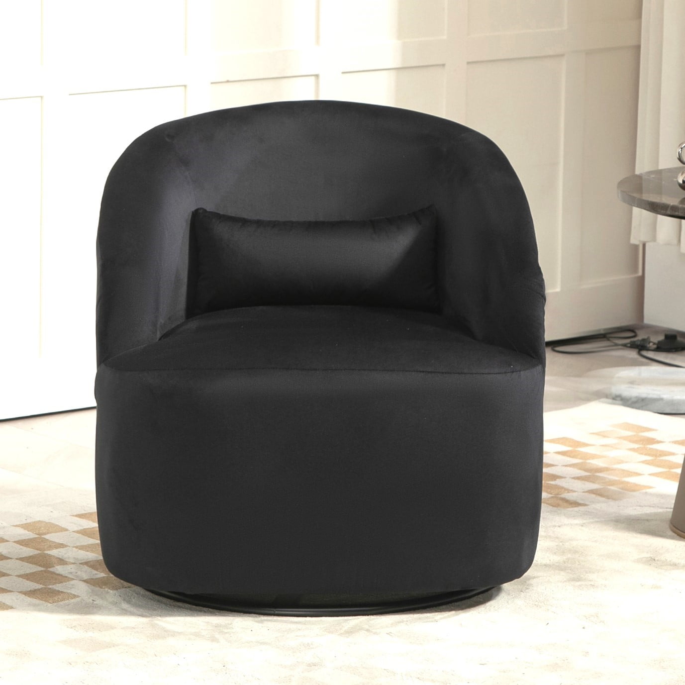 US Pride Furniture Accent Chair with Barrel-shaped Design and 360 Degree Swivel Feature Black