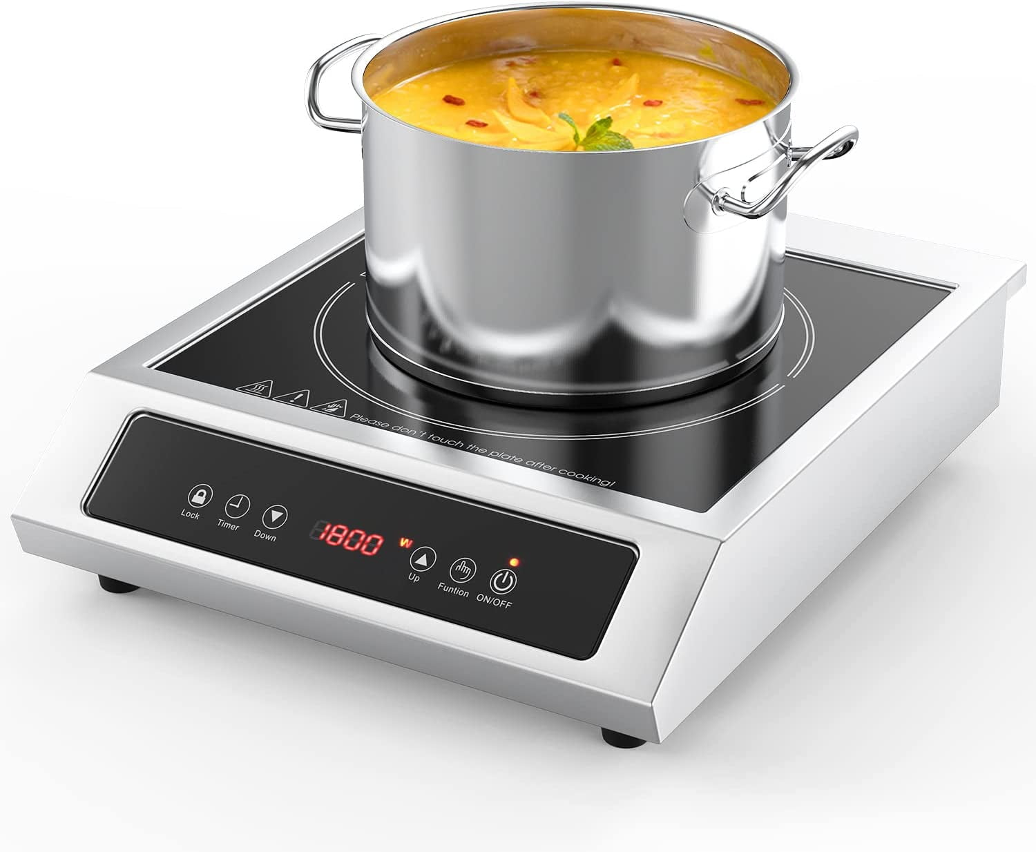VBGK Commercial Induction Cooktop Portable 1800W,Induction Cooker Burner Hot Plat for Cooking 110v, 9 Temp Levels, 3 Hours Timer, Auto-Shut-Off, Touch Panel, LED Display, Auto Pot Detection 14 Inch