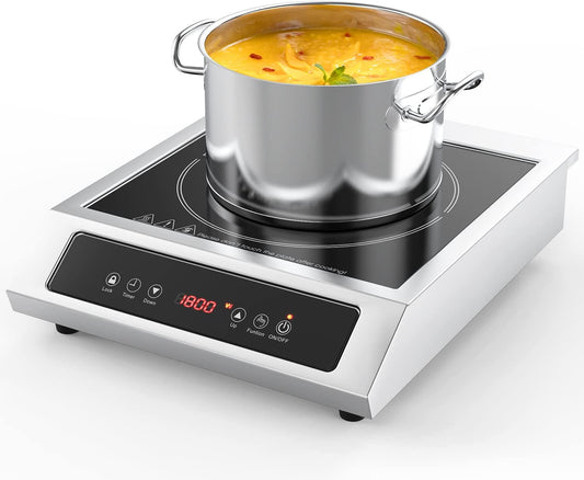 VBGK Commercial Induction Cooktop Portable 1800W,Induction Cooker Burner Hot Plat for Cooking 110v, 9 Temp Levels, 3 Hours Timer, Auto-Shut-Off, Touch Panel, LED Display, Auto Pot Detection 14 Inch