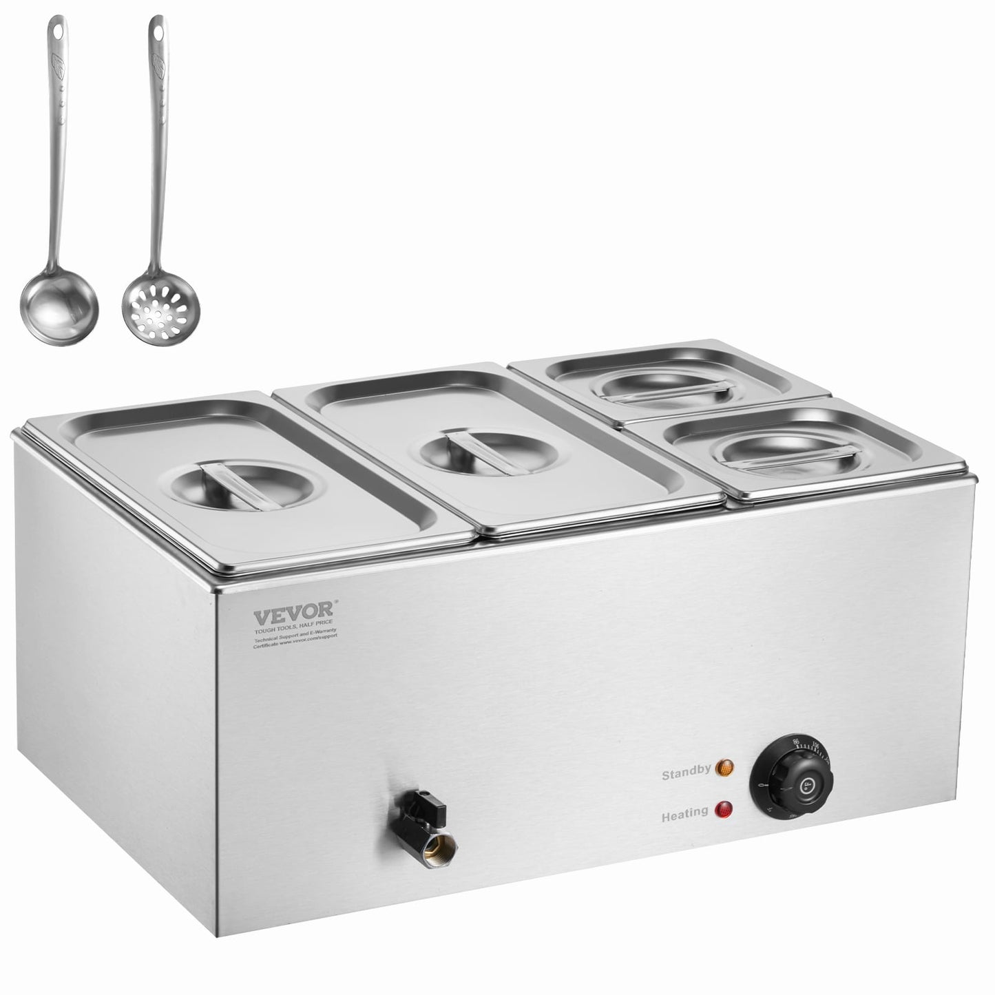 VEVOR 4-Pan Commercial Food Warmer, 16.4QT Electric Steam Table, 1200W Professional Countertop Stainless Steel Buffet Bain Marie with 86-185°F Temp Control for Catering and Restaurants, Silver
